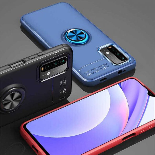 Xiaomi Redmi Note 9 4G Kılıf Yüzüklü Standlı Manyetikli Silikon - 10