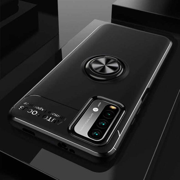 Xiaomi Redmi Note 9 4G Kılıf Yüzüklü Standlı Manyetikli Silikon - 3