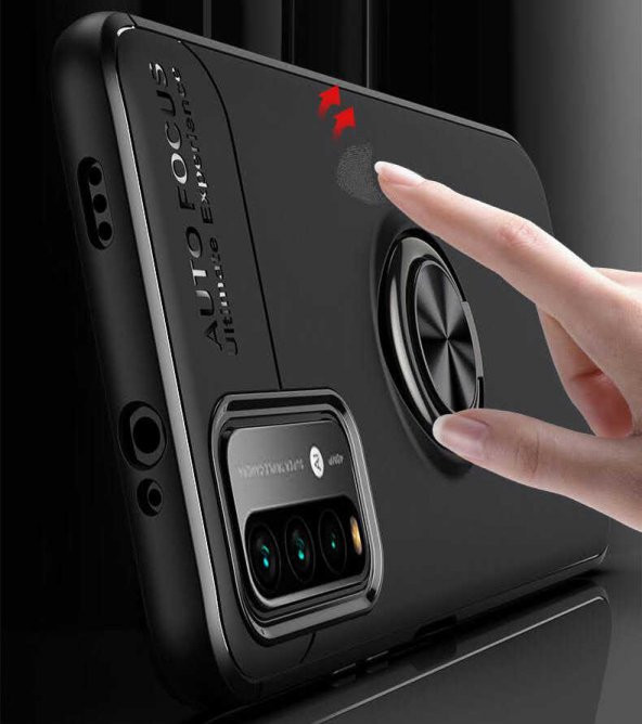 Xiaomi Redmi Note 9 4G Kılıf Yüzüklü Standlı Manyetikli Silikon - 4