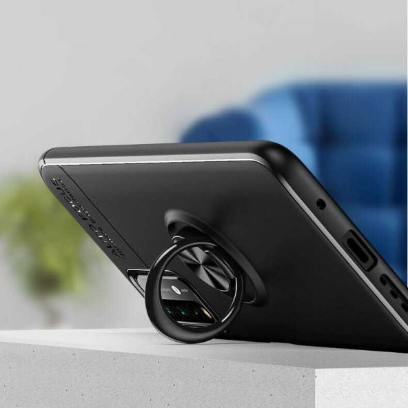 Xiaomi Redmi Note 9 4G Kılıf Yüzüklü Standlı Manyetikli Silikon - 7