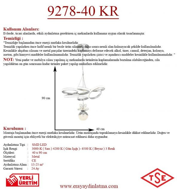 Eray Aydınlatma 9278-40 Led Krom Avize - 3