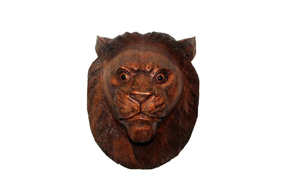 KENPAZAR Dekoratif 30cm Ahşap Aslan Kafası Hediyelik