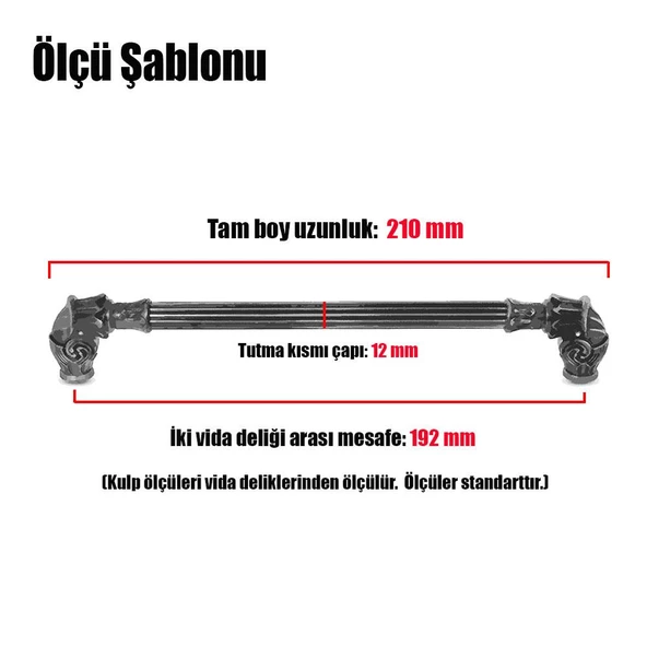Alyans Çekmece Dolap Dolabı Kulpu Kulbu 192 Mm Siyah Rustik Metal Kulpları (4 ADET) Mobilya Mutfak - Resim 4