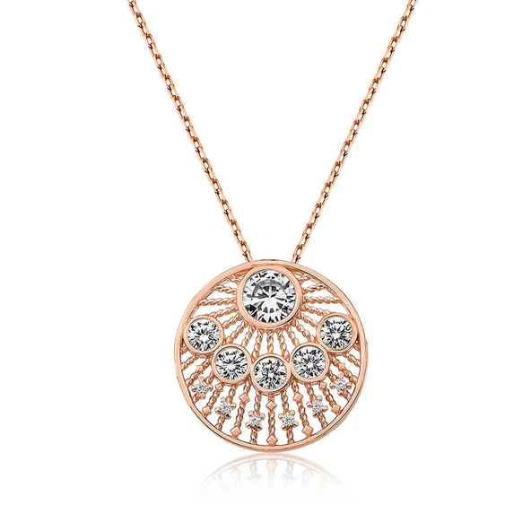 KENPAZAR 925 Ayar Gümüş Etnik Desenli Rose Kadın Gümüş Kolye