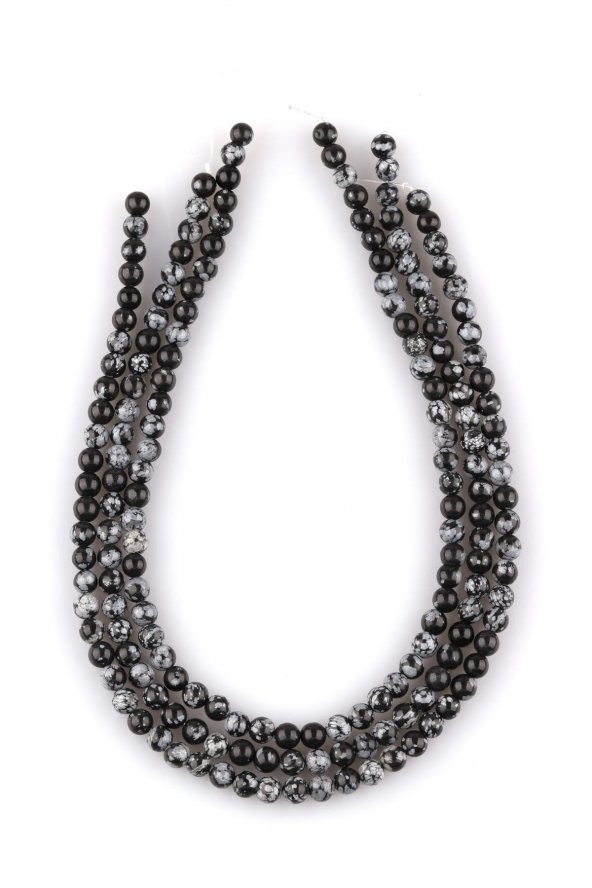 Karlı Obsidyen Doğal Taş Dizi 6 mm Küre Kesim ürün görseli