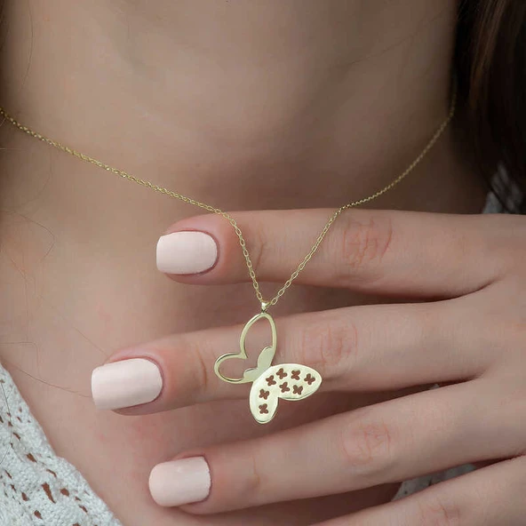 KENPAZAR ​​925 Ayar Gümüş Gold Kelebek Kadın Gümüş Kolye - 3