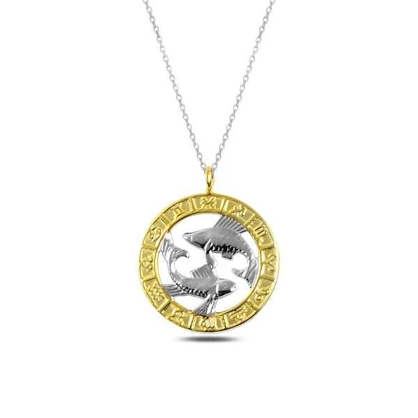 KENPAZAR 925 Ayar Gümüş Gold Balık Burcu Gümüş Kolye