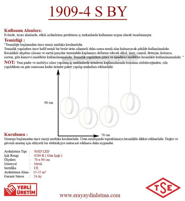 Eray Aydınlatma 1909-4 Beyaz 4 lü Sıralı Led Avize - 3