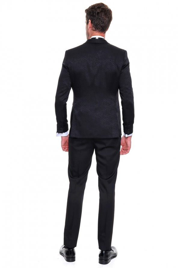 Morven Erkek Guisa Slimfit Jakarlı Smokin Siyah - 3