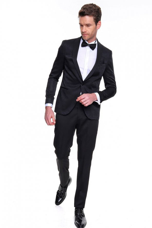 Morven Erkek Guisa Slimfit Jakarlı Smokin Siyah - 4