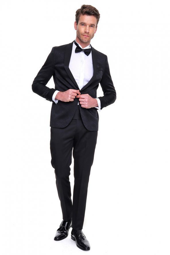 Morven Erkek Guisa Slimfit Jakarlı Smokin Siyah - 6