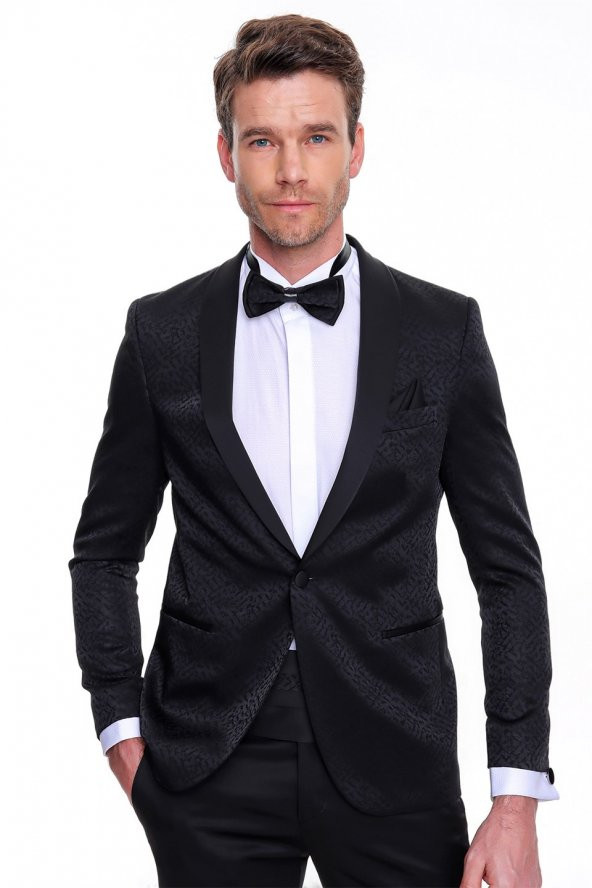 Morven Erkek Guisa Slimfit Jakarlı Smokin Siyah - 9