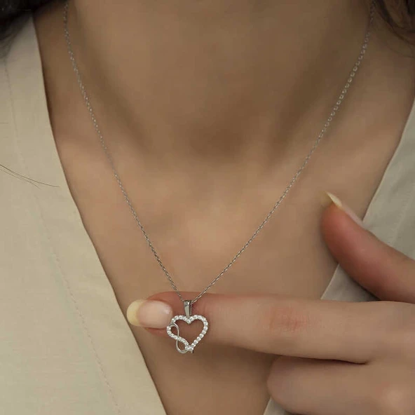 KENPAZAR 925 Ayar Gümüş Kalpli Sonsuzluk Kadın Gümüş Kolye - 5