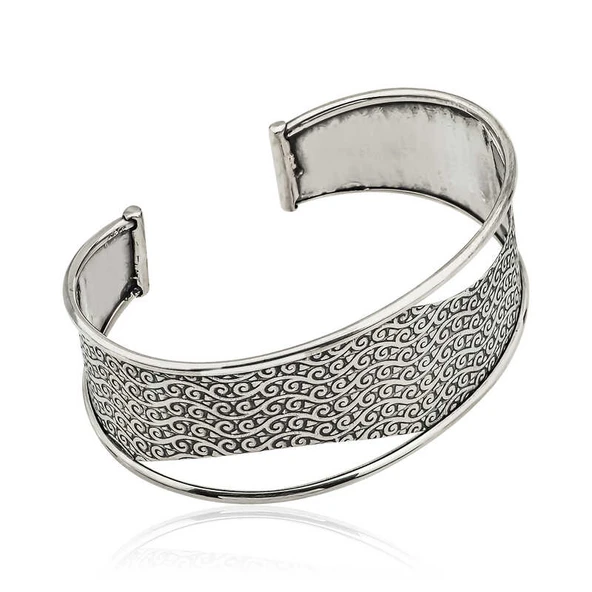 KENPAZAR 925 Ayar Gümüş Eskitme Desenli Bilezik - Resim 2