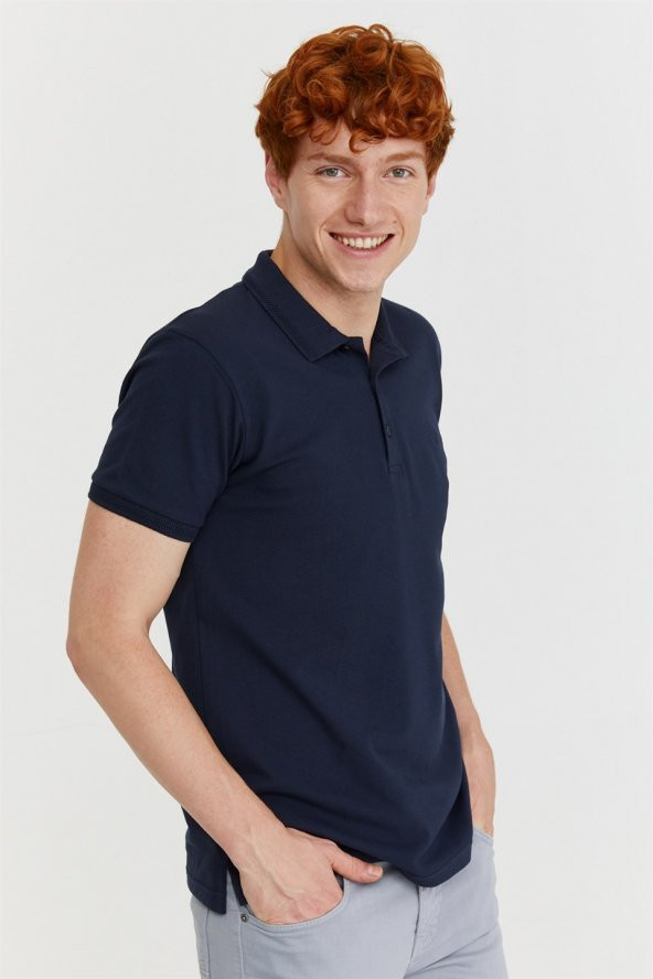 Morven Erkek Basic Polo Yaka Armürlü T-Shirt Lacivert - 7
