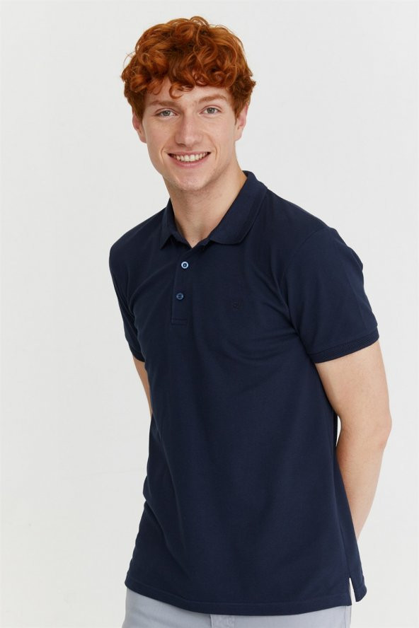 Morven Erkek Basic Polo Yaka Armürlü T-Shirt Lacivert - 9