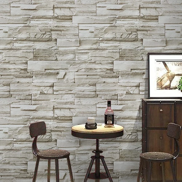 KENPAZAR Sarı Tuğla Taş Desenli Kendinden Yapışkanlı 3D Duvar Raf Kapı Kaplama Kağıdı 3 Metre 60 Cm - 3