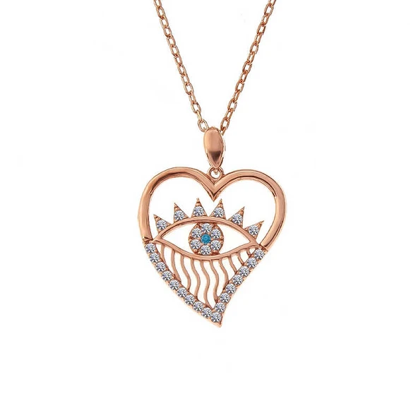 KENPAZAR 925 Ayar Gümüş Rose Kalp Göz Kadın Kolye - Resim 3