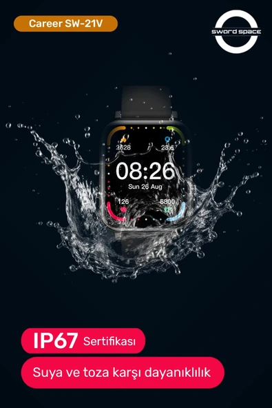 SWORD Career Akıllı Saat Bildirim,Kalp Atış,Uyku Takibi,Spor,Sağlık, iOS&Android Uyumlu 44mm IP67 Uzun Pil Ömrü Türkçe M - 2