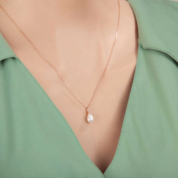 KENPAZAR Gümüş Rose Damla Rose İnci Kadın Kolye - 4