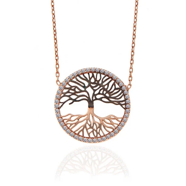 KENPAZAR 925 Ayar Gümüş Rose Hayat Ağacı Kadın Kolye - Resim 3