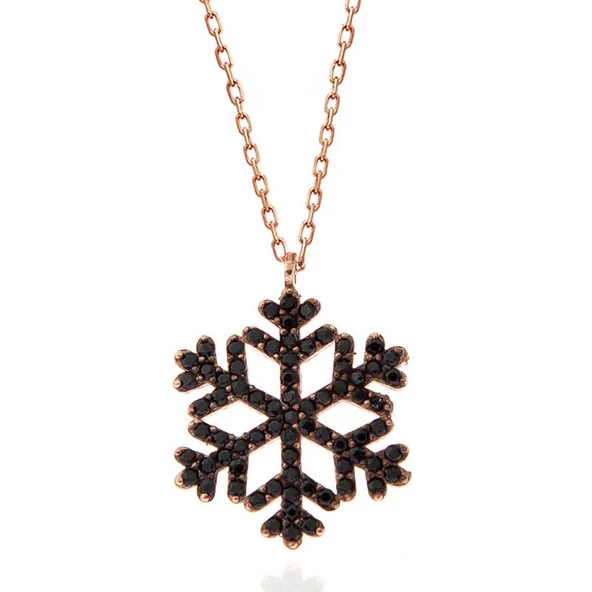 KENPAZAR 925 Ayar Gümüş Rose Siyah Taşlı Kar Tanesi Kadın Kolye - Resim 5