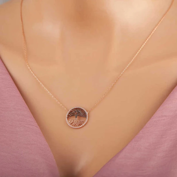 KENPAZAR 925 Ayar Gümüş Rose Hayat Ağacı Kadın Kolye ürün görseli 1