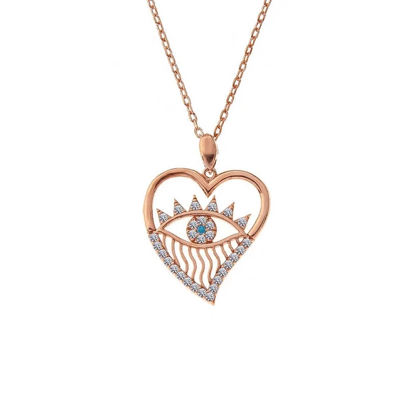 KENPAZAR 925 Ayar Gümüş Rose Kalp Göz Kadın Kolye - Resim 2