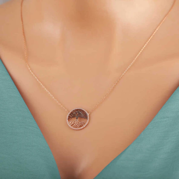 KENPAZAR 925 Ayar Gümüş Rose Hayat Ağacı Kadın Kolye - Resim 4