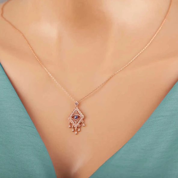 KENPAZAR 925 Ayar Gümüş Rose Nazarlı Göz Kolye - 4