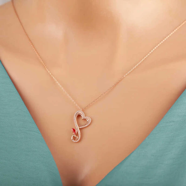 KENPAZAR Gümüş Rose Kalpli Kelebek Kadın Kolye - 3