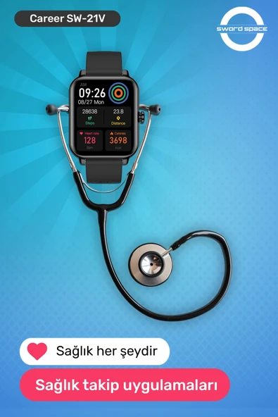 SWORD Career Akıllı Saat Bildirim,Kalp Atış,Uyku Takibi,Spor,Sağlık, iOS&Android Uyumlu 44mm IP67 Uzun Pil Ömrü Türkçe M - 4