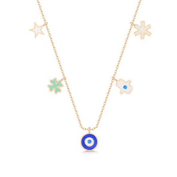 KENPAZAR 925 Ayar Gümüş Rose Nazarlı Şans Kadın Kolye