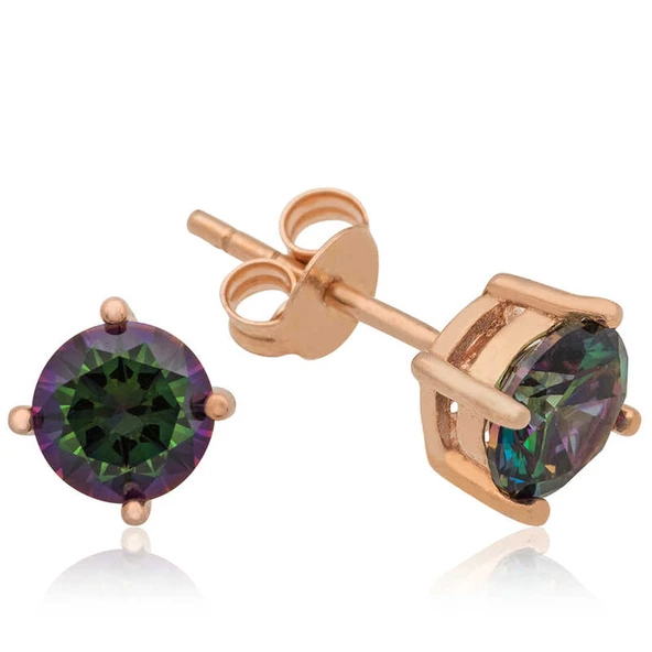 KENPAZAR Gümüş Rose 6 mm Mistik Topaz Çivili Küpe