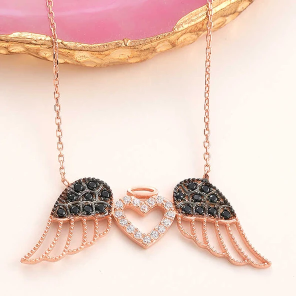 KENPAZAR 925 Ayar Gümüş Kanatlı Kalp Kadın Kolye - Resim 3