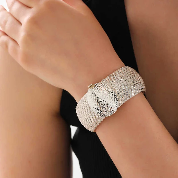 KENPAZAR 925 Ayar Gümüş Elişi Kalemli Kadın Bilezik - Resim 2