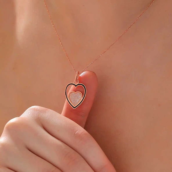 KENPAZAR 925 Ayar Gümüş Rose Kalp Kadın Kolye - Resim 2