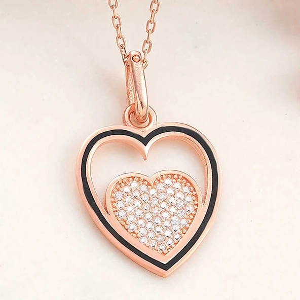 KENPAZAR 925 Ayar Gümüş Rose Kalp Kadın Kolye ürün görseli 1