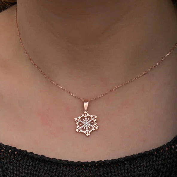 KENPAZAR 925 Ayar Gümüş Rose Kar Tanesi Kadın Kolye - 4