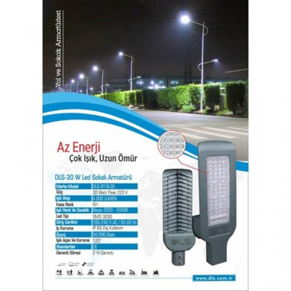 30W Led Yol Sokak Armatür DLS Park Bahçe Çevre Site Bina Dış Mekan Lamba Aydınlatma Ledli Sokak Armatürü - 2