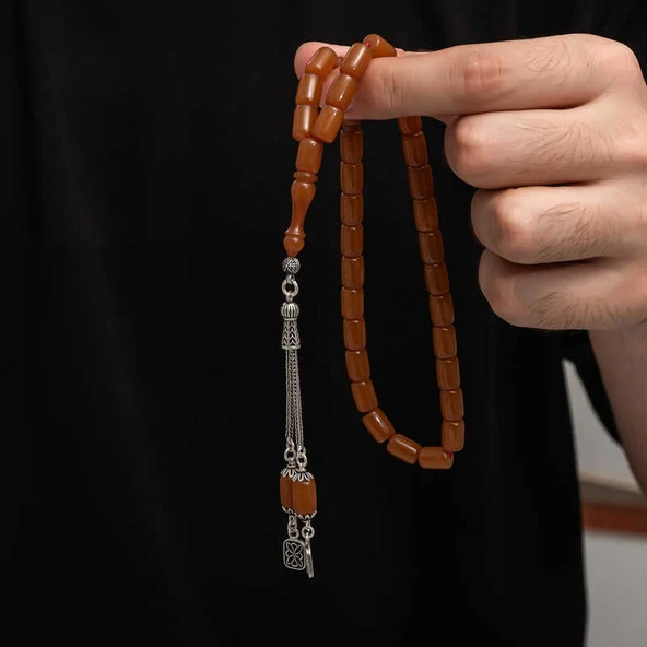 KENPAZAR Gümüş Püskül Sıkma Kehribar Tesbih - 4