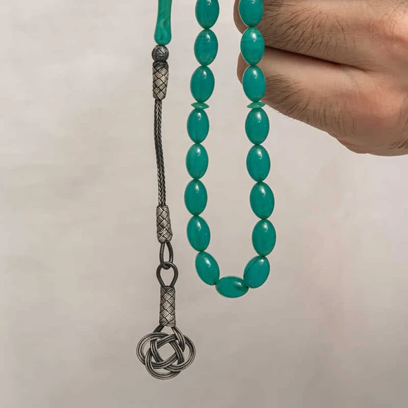 KENPAZAR Gümüş Kazaz Püsküllü Sıkma Kehribar Tesbih - 4