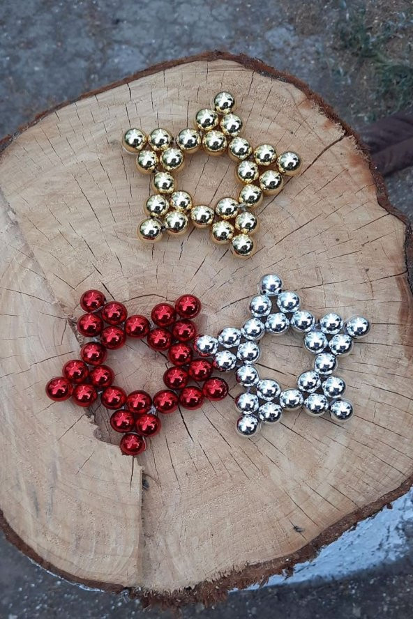 3lü Dekoratif Parlak Boncuklu Yıldız Ağaç Süsü 10cm - 8