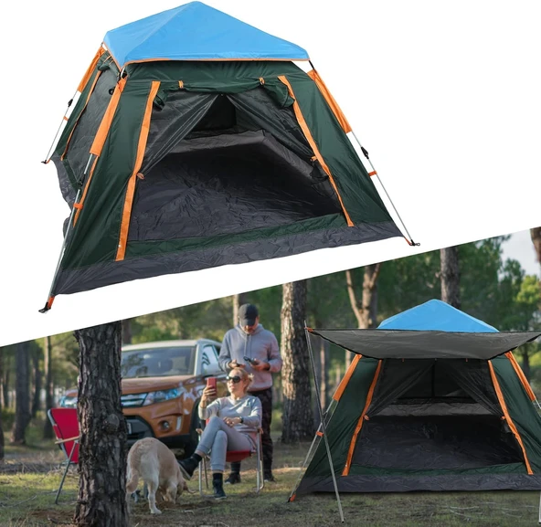 KENPAZAR Tam Otomatik Su Ve Rüzgar Geçirmez Gölgelikli Tenteli 6 Kişilik Kamp Çadırı 240*240*155cm - 5