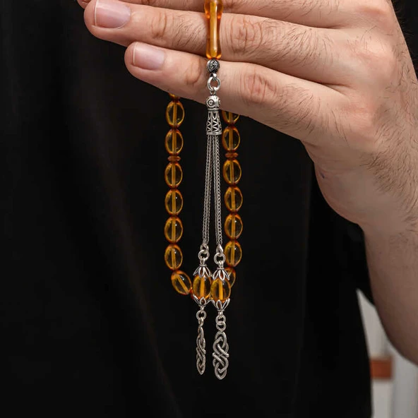 KENPAZAR Gümüş Püskül Sıkma Kehribar Tesbih - 3