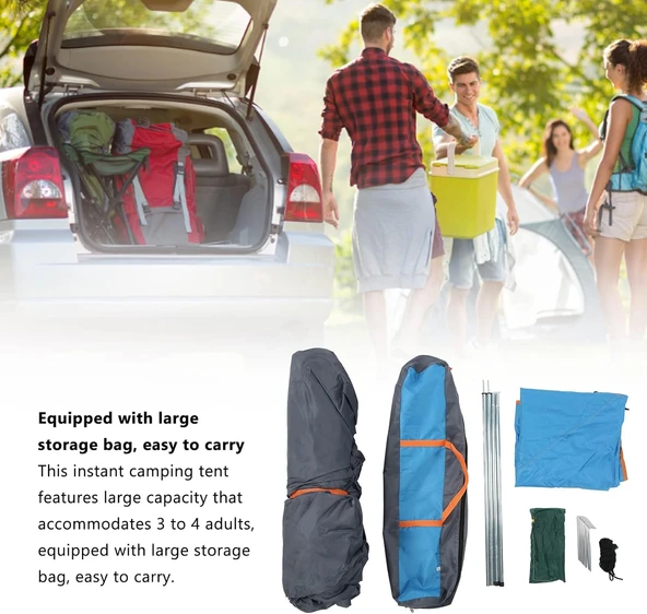 KENPAZAR Tam Otomatik Su Ve Rüzgar Geçirmez Gölgelikli Tenteli 8 Kişilik Kamp Çadırı 270*270*180cm - 2