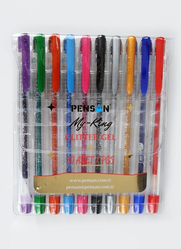 Simli Jel Kalem Fosforlu Kalem 10 Adet Pensan Glitter Gel Simli Kalem 10lu Paket - 3