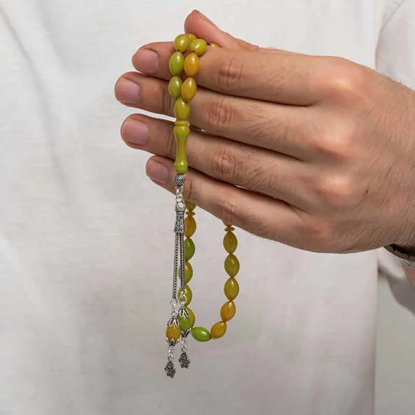 KENPAZAR Gümüş Püsküllü Sıkma Kehribar Tesbih - Resim 4