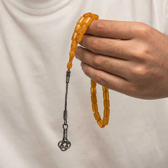 KENPAZAR Gümüş Kazaz Püsküllü Sıkma Kehribar Tesbih - 2