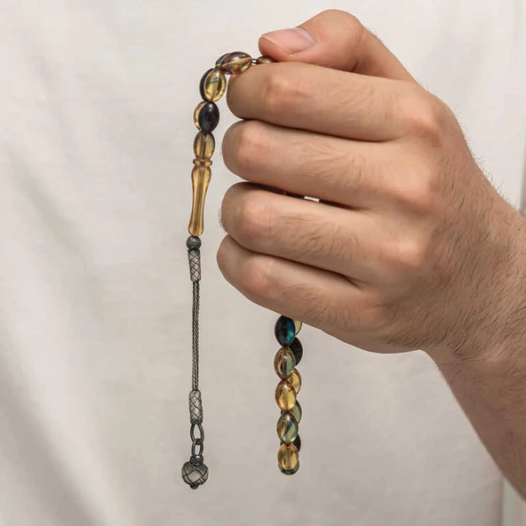 KENPAZAR Gümüş Kazaz Püsküllü Sıkma Kehribar Tesbih - 2